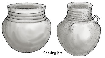 Pueblo I neckbanded gray ware pottery. Pen-and-ink drawing by Lee R. Schmidlap, Jr.