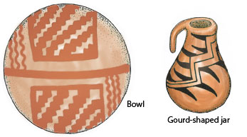 Pueblo I red ware pottery. Pen-and-ink drawing by Lee R. Schmidlap, Jr.