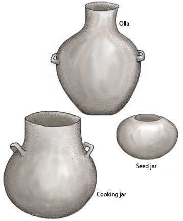 Basketmaker III plain gray pottery. Pen-and-ink drawing by Lee R. Schmidlap, Jr.