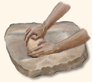 Trough metate and two-hand mano.